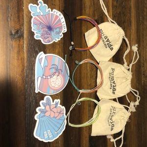 3 pura vida bracelets with bags and stickers